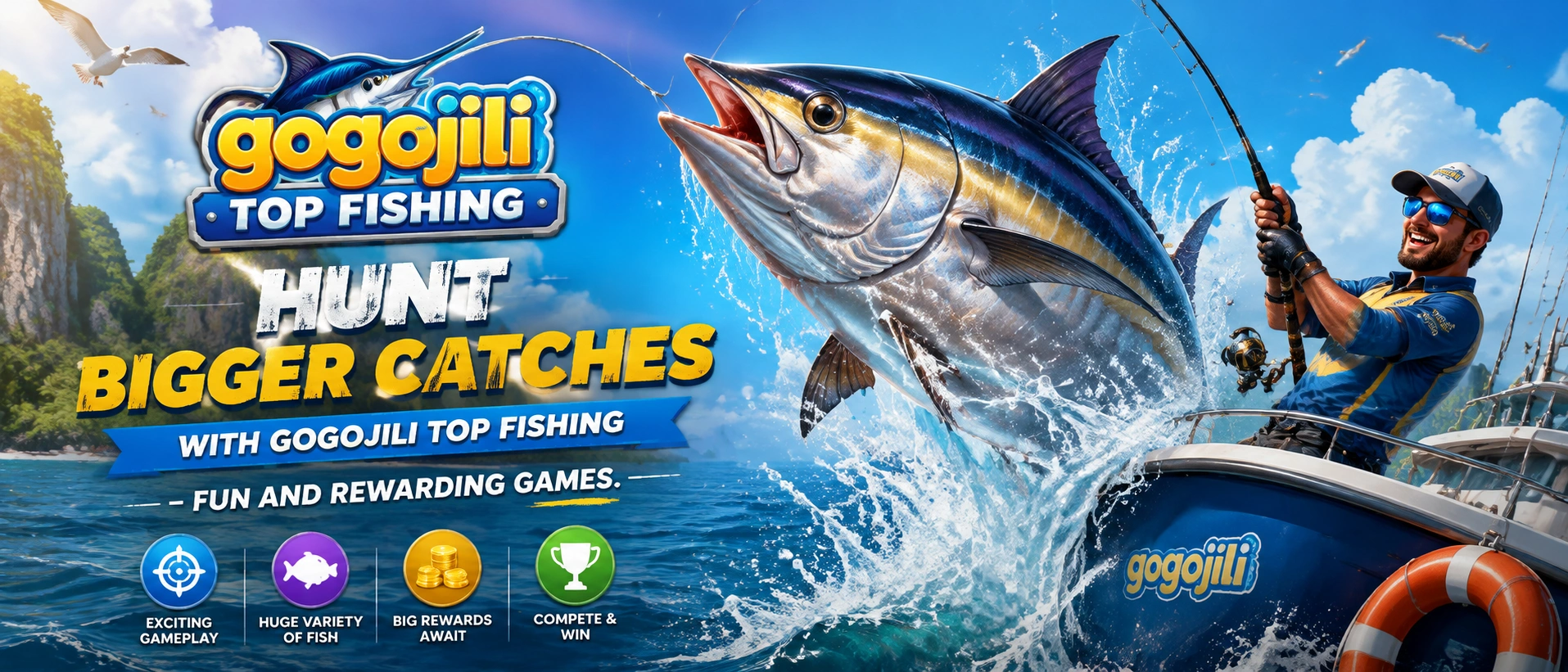 Fishing game interface with clear menus