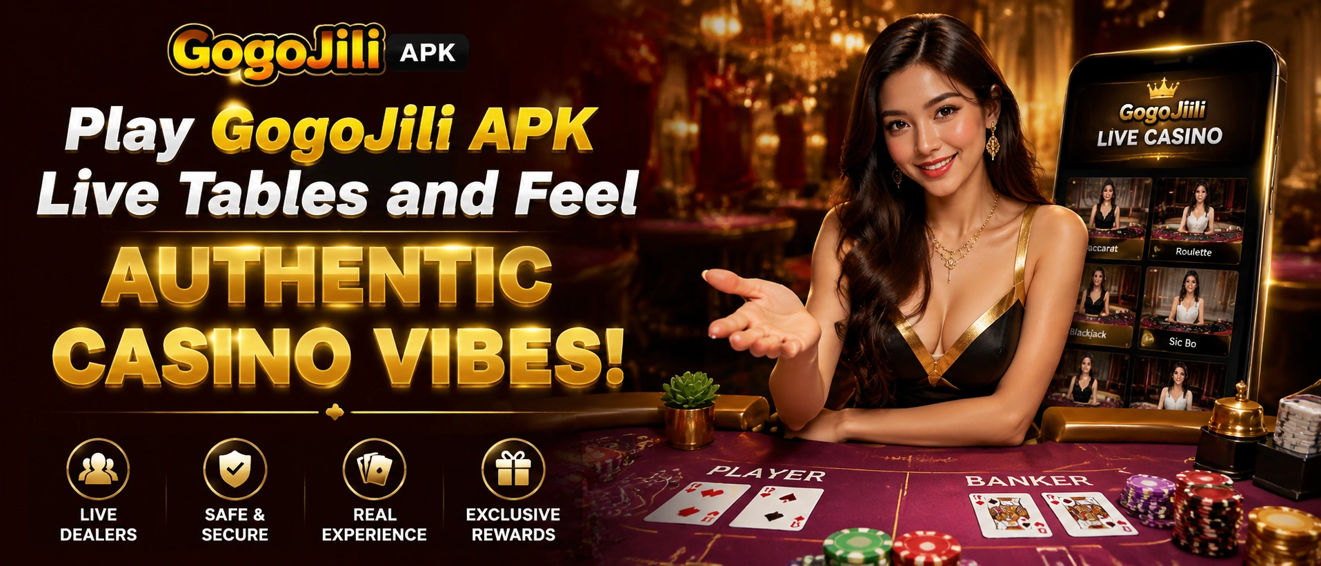 GOGOJILI live casino page with table cards and room access